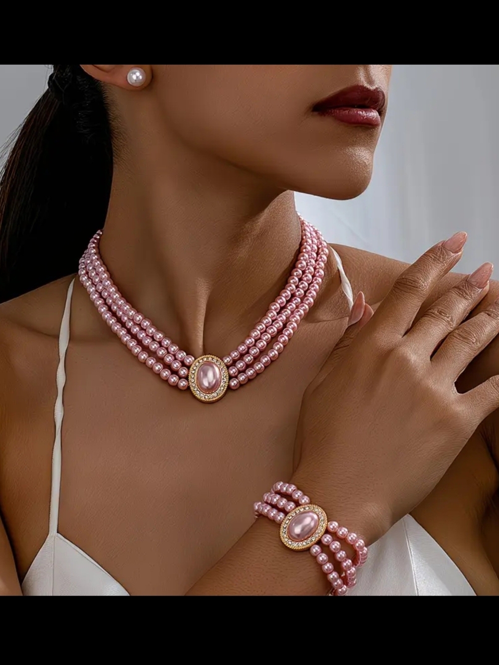 Vintage Style Pink Pearl Multi-Strand Jewelry Set Necklace & Bracelet 🎀